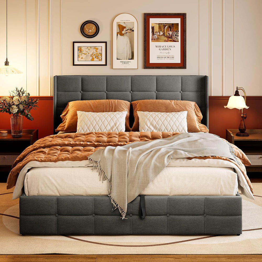 Gizoon Full Lift Up Storage Bed with Storage, Upholstered Platform Bed Frame ...