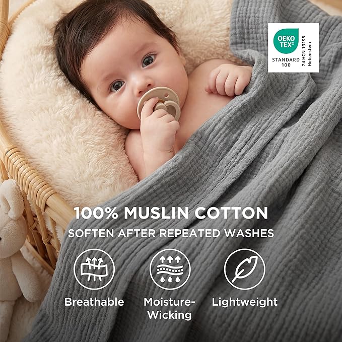 Bedsure 100% Cotton Muslin Throw Blanket Twin XL - Image 2