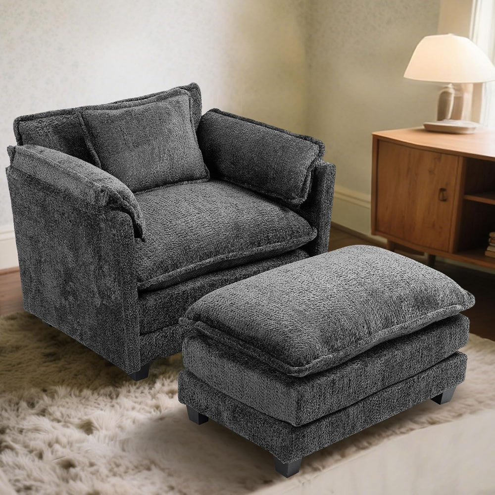KEIKI Boucle Oversized Reading Chair with Storage & Ottoman, 40" W M...
