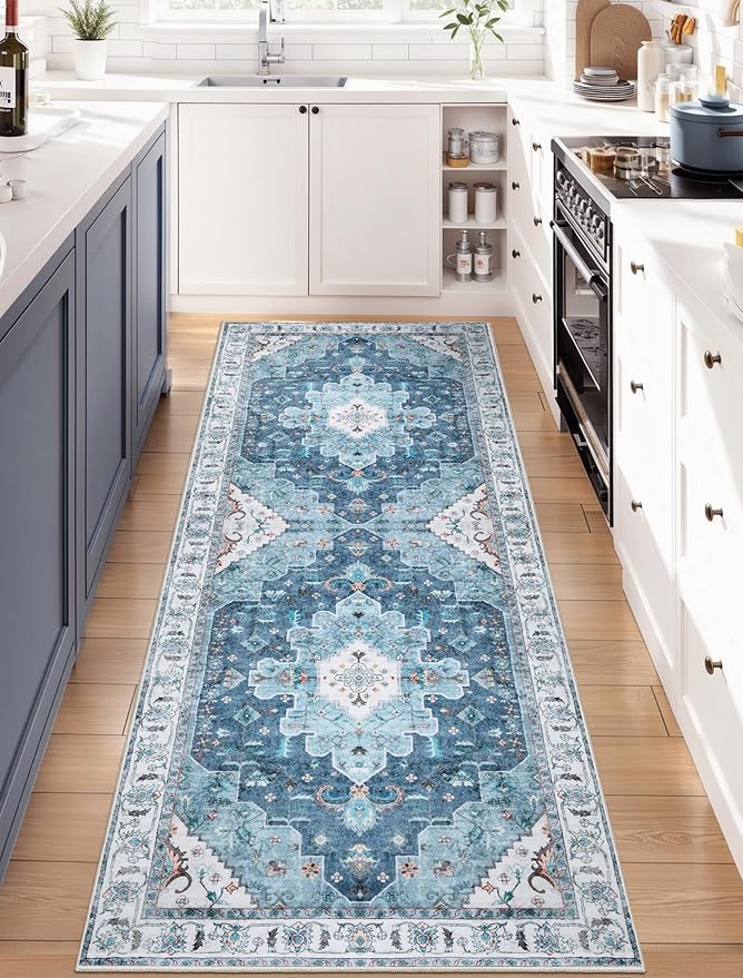 SERISSA Boho Washable Runner Rug, 2x6 Rug Non-Slip Vintage Blue Hallway Kitchen by SERISSAHomeDecorCollection
