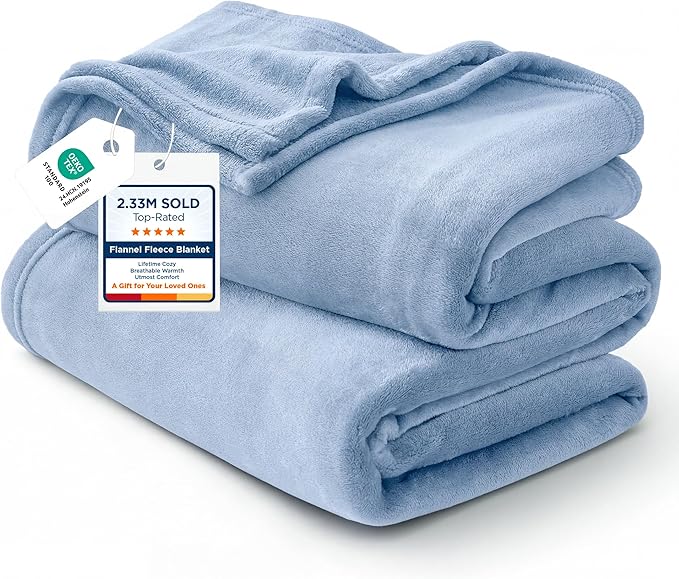 Bedsure GentleSoft Fleece Blankets Twin Size Light Blue by BEDSURE