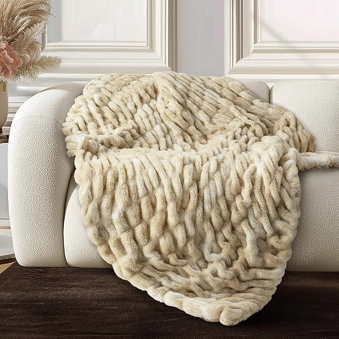 Ultra Soft Cozy Faux Fur Throw Blanket, Fuzzy Plush Thick Bubble Blanket by blunique