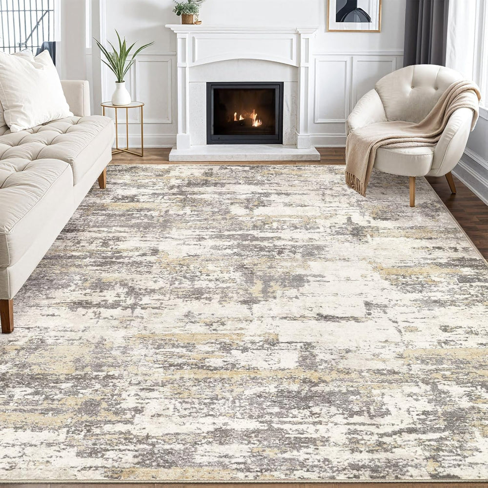 6x9 Area Rugs Abstract Washable Living Room Rug, Gold Brown