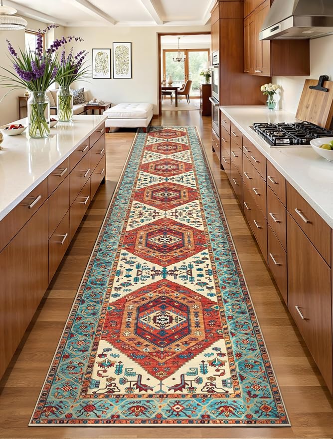 SERISSA Runner Rug for Hallways, Extra Long Boho Rug Ultra Soft Vintage Orange - Image 2