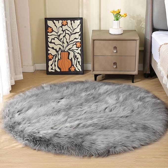 ORINOVA Silver Grey Furry Washable Faux Shaggy Fur Rugs by ORINOVA