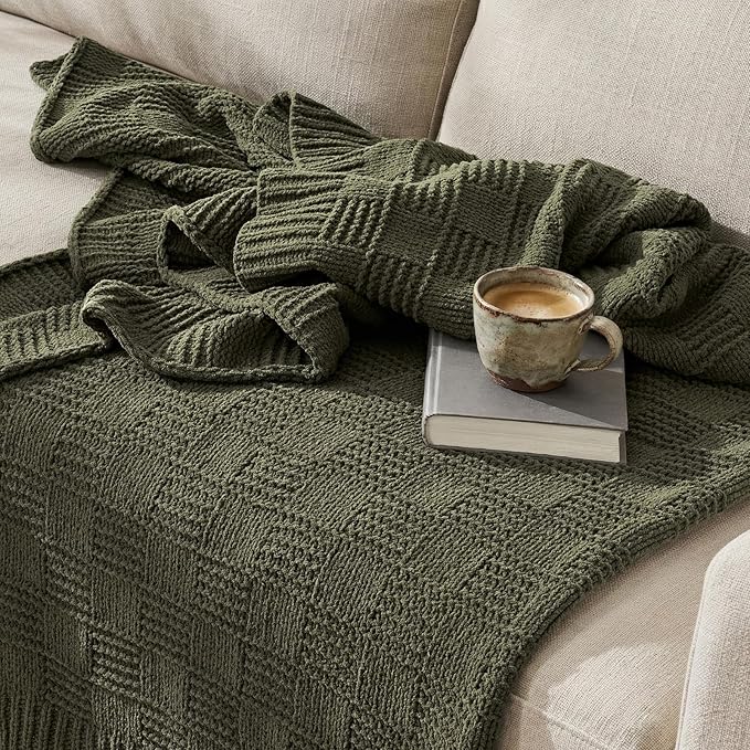 EVERGRACEHOME Modern Checkered Chenille Throw Blanket, Soft Cozy Plaid Knitted - Image 8