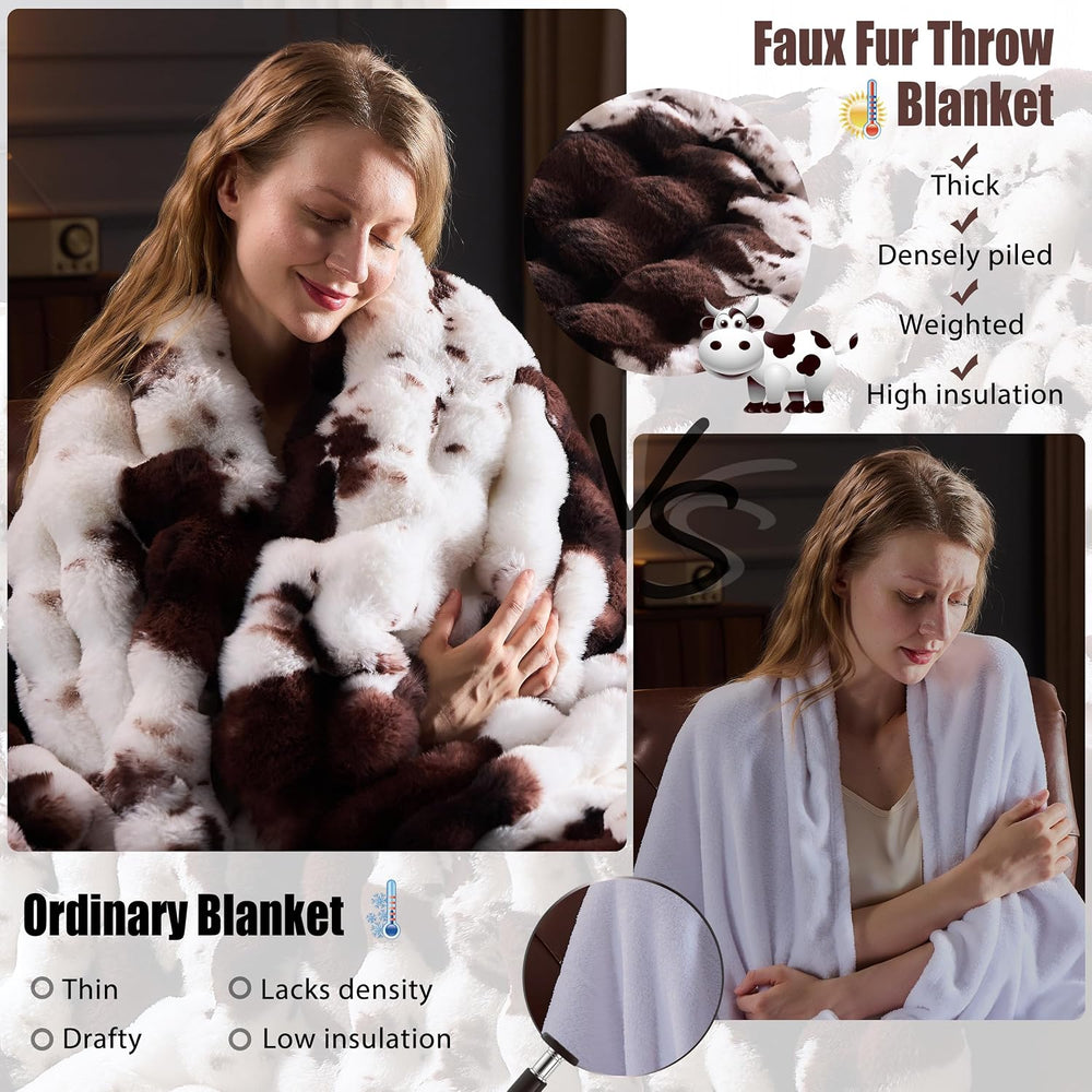 Faux Fur Throw Blanket for Couch, Fluffy Fuzzy Plush Bubble Blanket, Soft War...