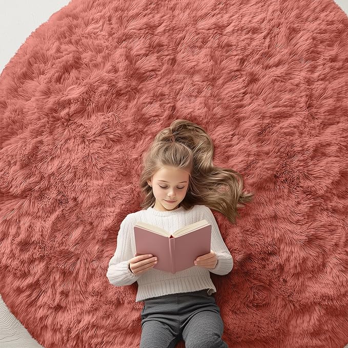 OLANLY Rust Red Round Rugs for Bedroom