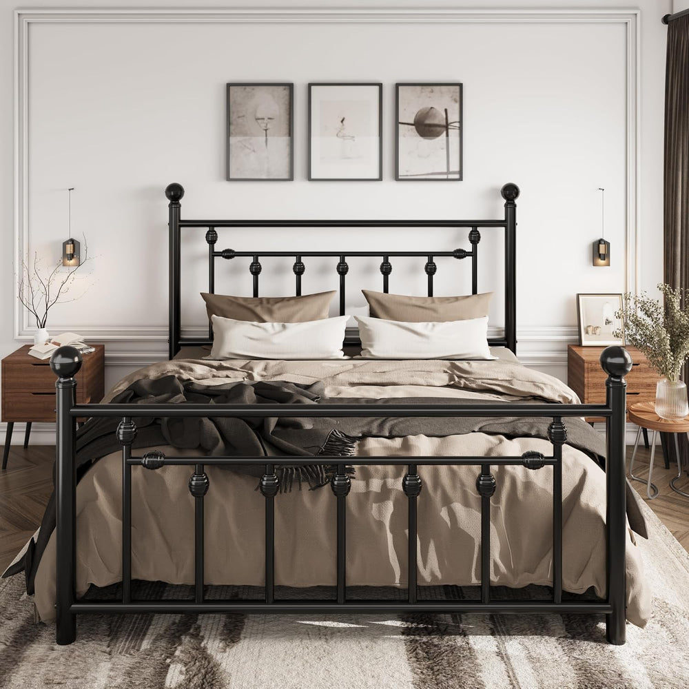 SHA CERLIN 14" Full Size Metal Platform Bed Frame/Victorian Headboard an...