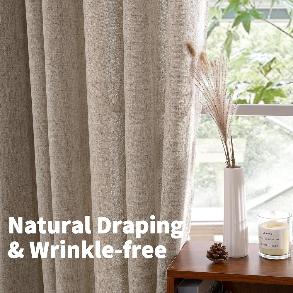 YoungsTex Oatmeal Linen Farmhouse Curtains 84 Inches Long for Living Room