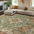 RELEANY Area Rugs 7'x10' Washable Non-Slip, Floral Vintage Distress Print by RELEANY