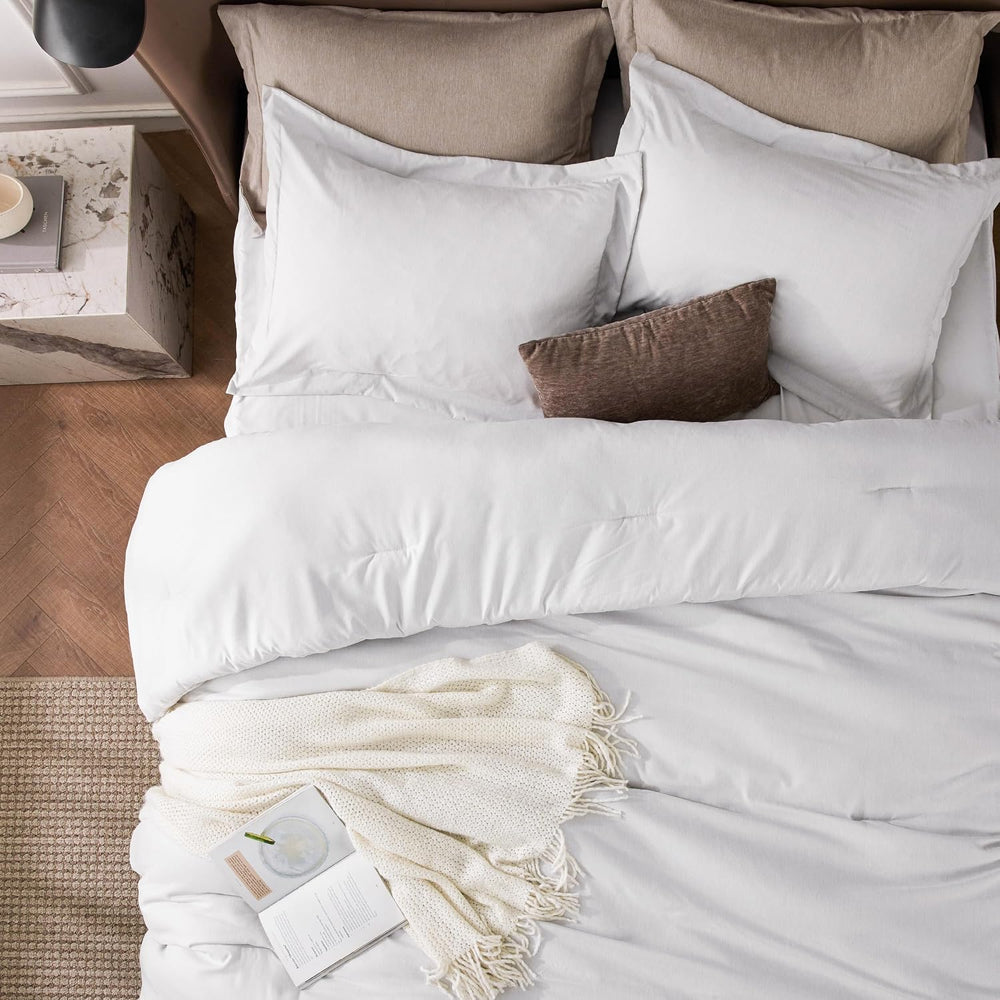 Bedsure Gray White Super King Comforter Set, Cationic Dyed Bed Set 3 Pcs