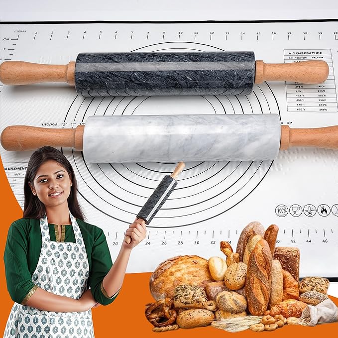 18.5 inches Marble Rolling Pin, Large Non-Stick Dough Roller, - Image 6