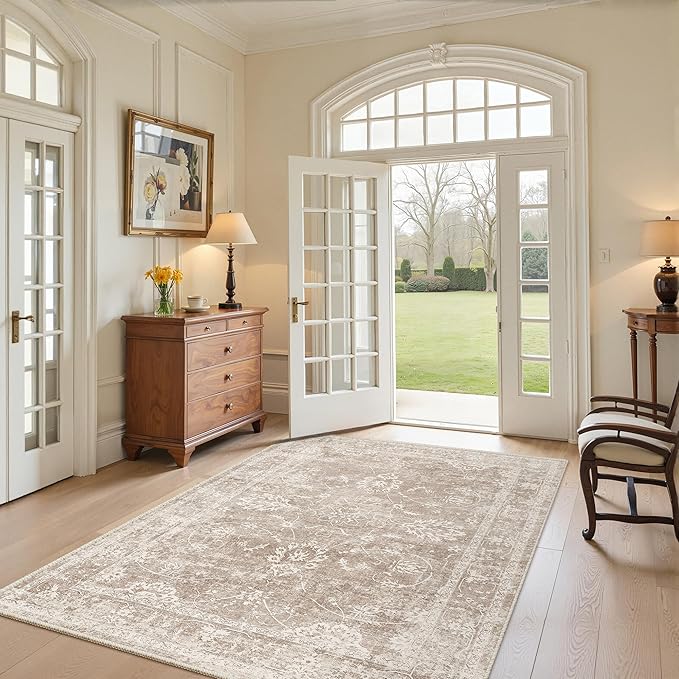 Madane Washable Area Rug 4x6, Low Pile Stain Resistant Vintage Area Rugs by Madane