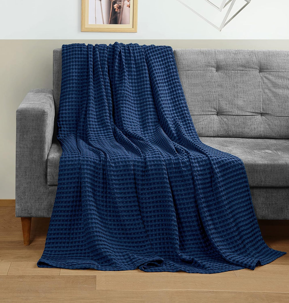 Utopia Bedding 100% Cotton Waffle Blanket King Size Navy, 90x108 Inch