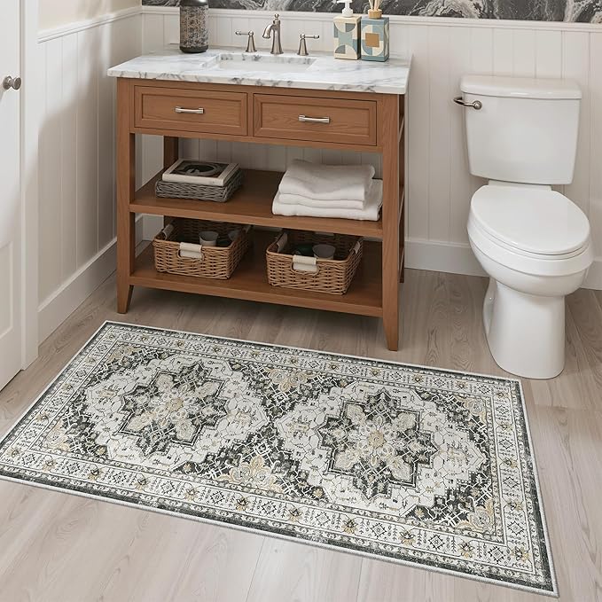 Madane Washable Area Rug 2x4, Small Entryway Rug Non-Slip Vintage Door Mat - Image 4