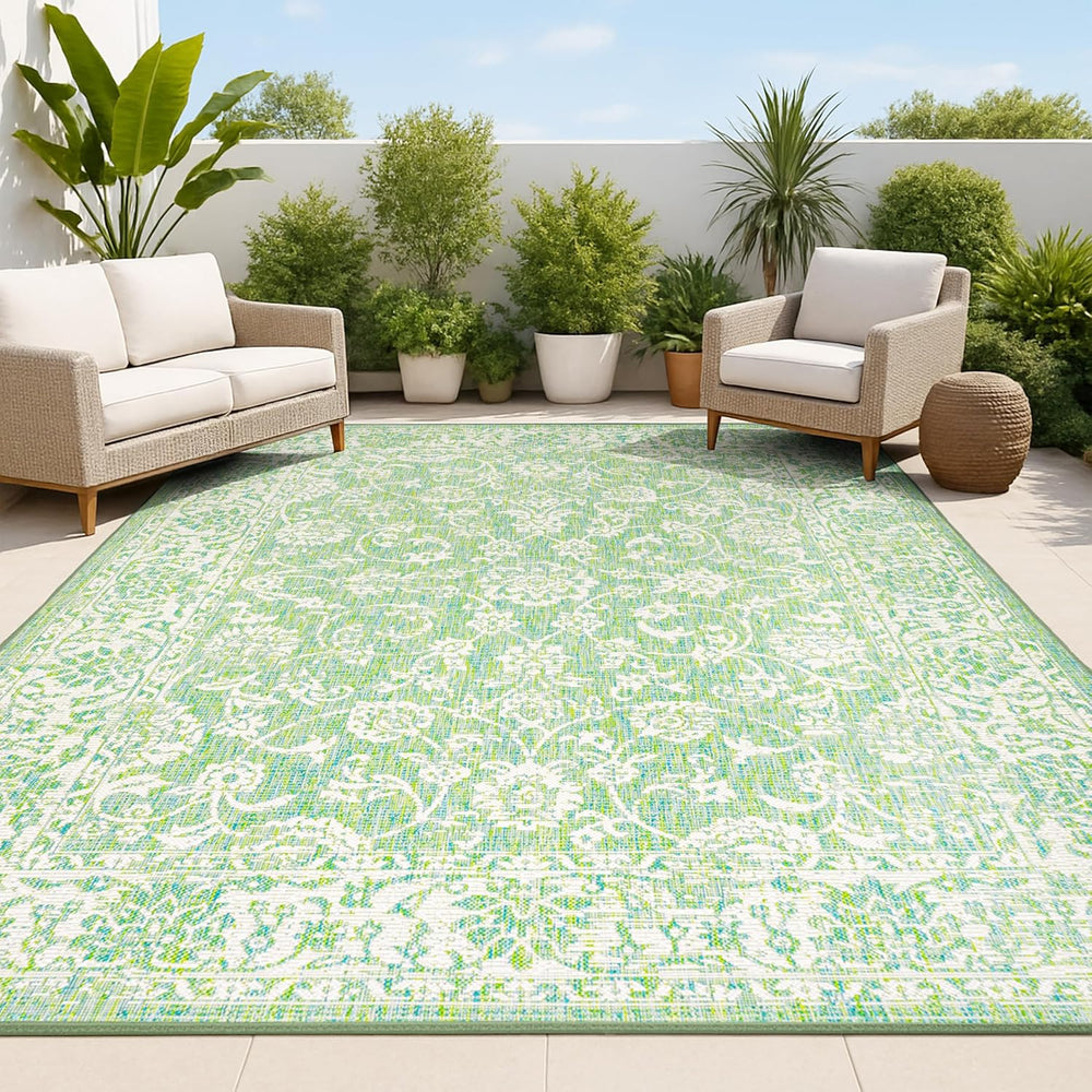 JONATHAN Y Weave Floral Indoor Outdoor Area Rug 4X6 Cream/Green, Tela Bohemia...