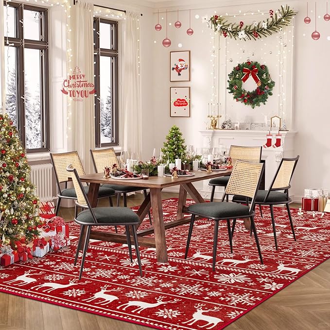 Christmas Rug 6x9 Washable Rugs, Boho Christmas Tree Snowflake Rug Non-Slip - Image 3