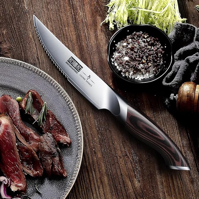 HOSHANHO Steak Knives Set of 6, Ultra Sharp 4.5 Inch Serrated Steak Knife Set - Image 6