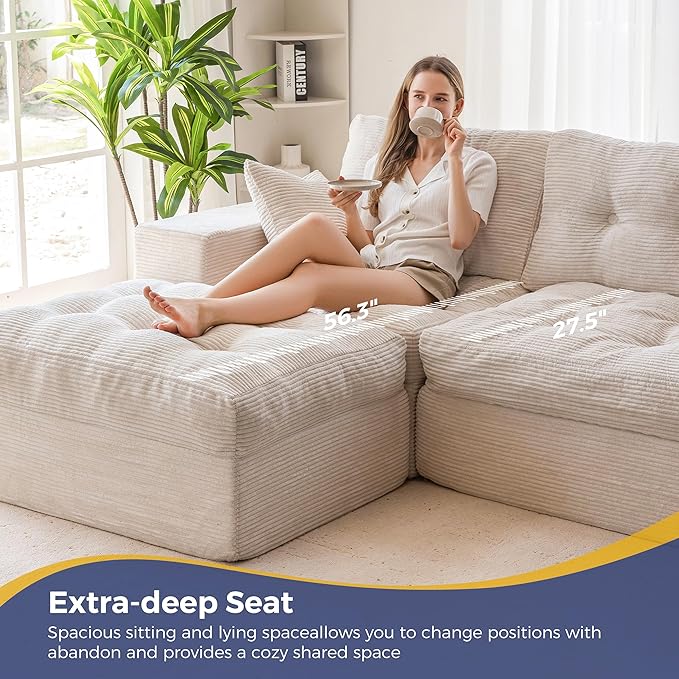 MAXYOYO 104" L Shaped Modular Sectional Sofa with Ottoman, Cloud Boneles...