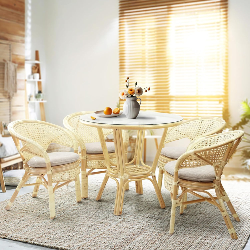 Pelangi Handmade Rattan Dining Wicker Chair Natural Color w/Cream Cushion