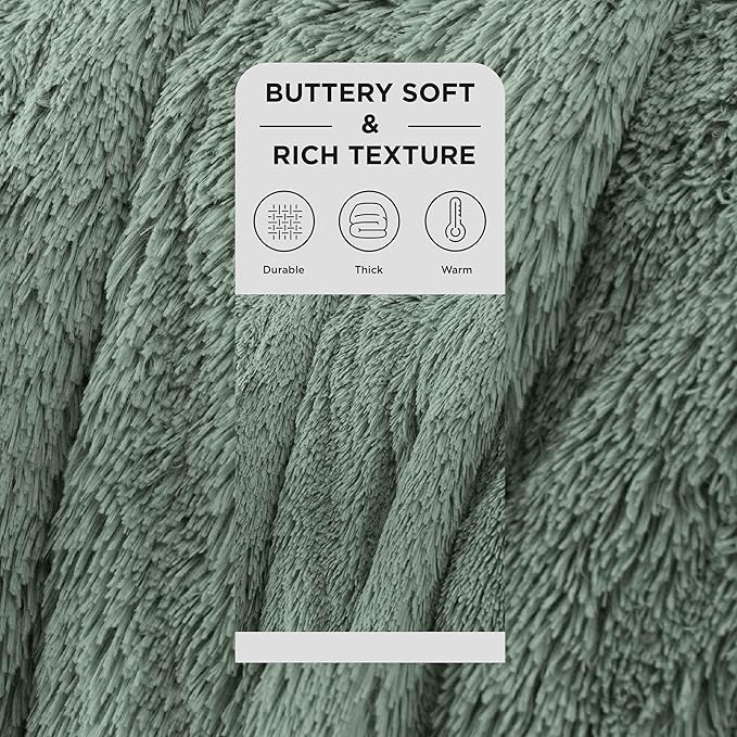 Bedsure GentleSoft Fluffy Sage Green Blankets Queen Size - Image 2