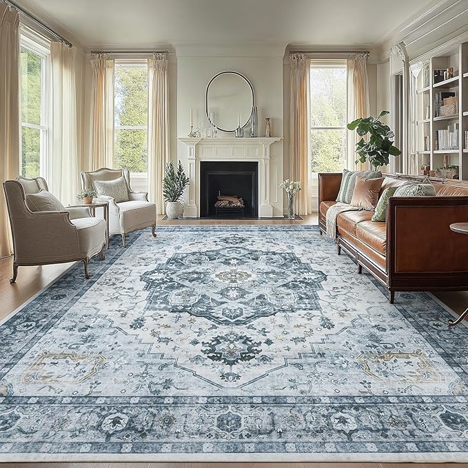 AMADA HOMEFURNISHING 9x12 Area Rug, Washable Low-Profile Large Area Rug by AMADAHOMEFURNISHING