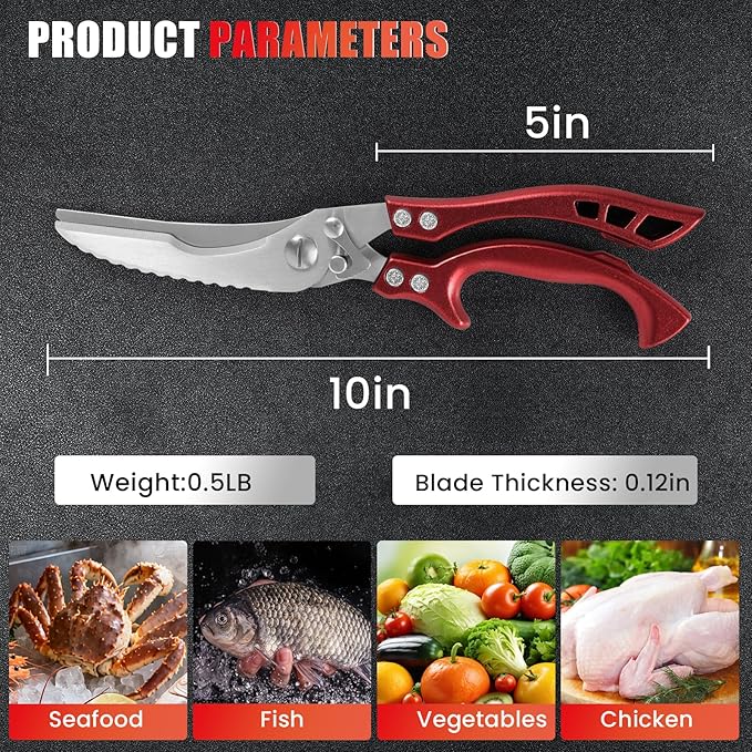 Heavy Duty Kitchen Shears by ANDONG, Kitchen Scissors, Stainless Steel Poultry - Image 3