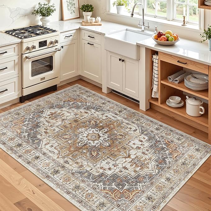 Madane Area Rug 4x6 Washable Rugs: Vintage Living Room Rug Soft Low Pile Non by Madane