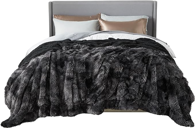 Bedsure GentleSoft Fluffy Tie Dye Black King Size Blanket by BEDSURE