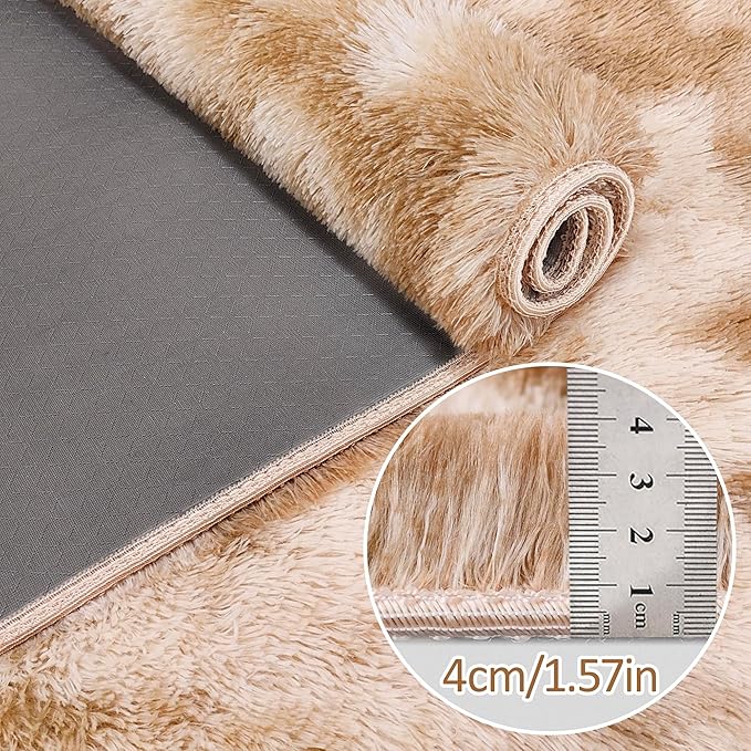 Super Soft Fluffy Living Room Area Rugs 3x10 ft Tie-Dyed Beige Shaggy Furry - Image 5