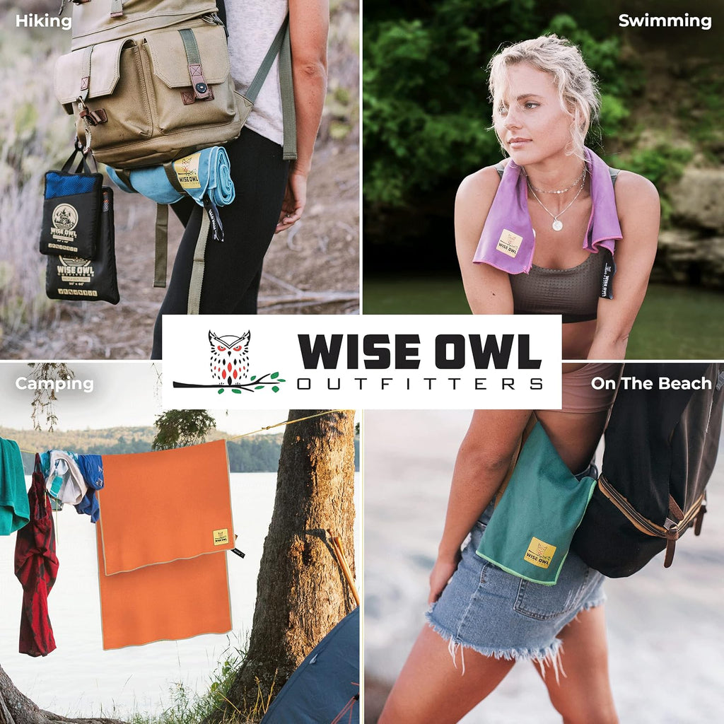 Wise Owl Outfitters Microfiber Camping Towel - Quick Dry Towel for Travel, Backpacking, Hiking, Beach, Gym & Yoga - Compact, Fast Drying & Lightweight
