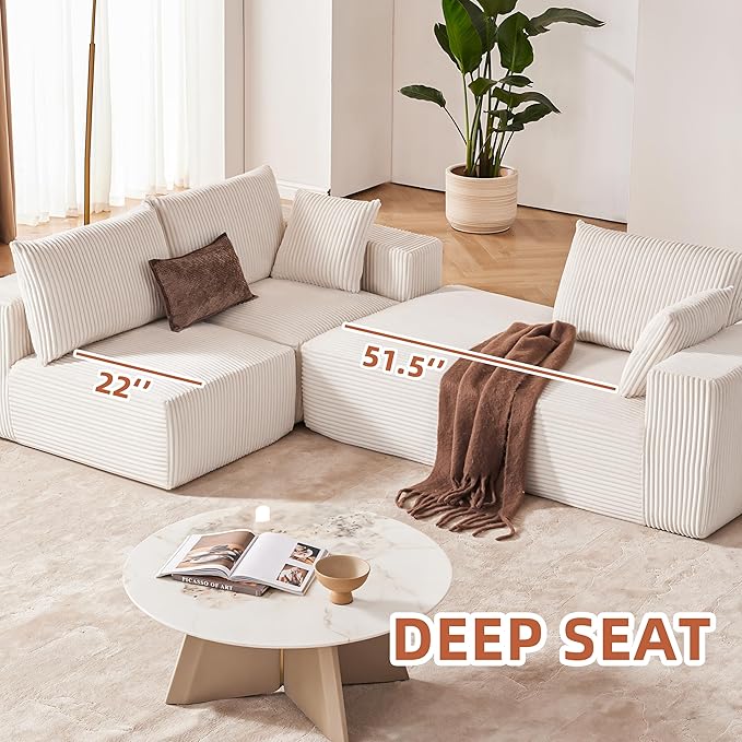 108” Modular Sectional Sofa, Cloud Sectional Couch with Deep Seat, Modern Mod...