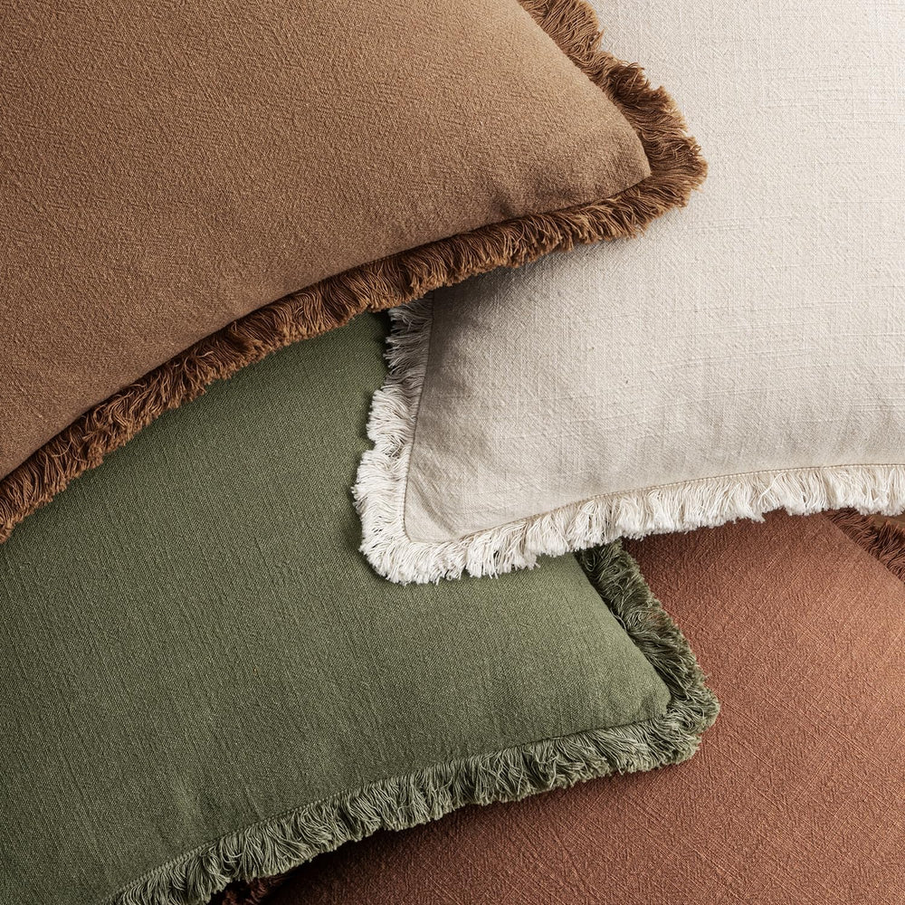 MIULEE Decorative Linen Fringe Throw Pillow Covers 18x18 Beige/Brown/Green