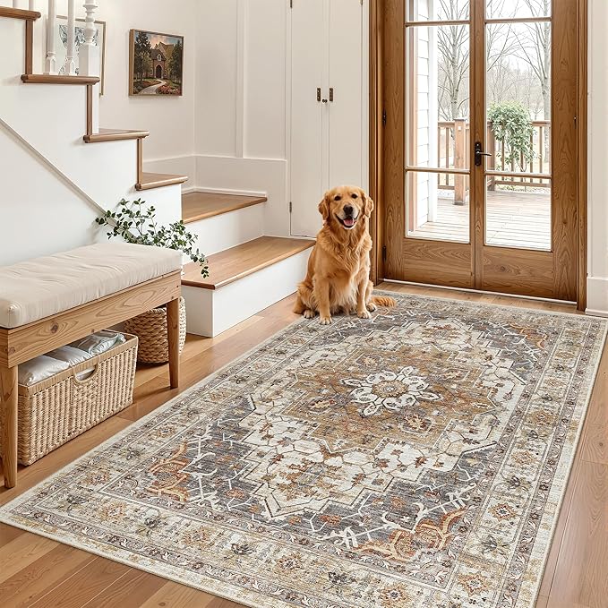 Madane Area Rug 4x6 Washable Rugs: Vintage Living Room Rug Soft Low Pile Non - Image 3