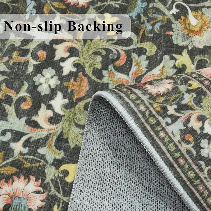 Washable 4x6 Bedroom Rug for Family: Non-Slip Floral Small Carpet for Living - Image 5