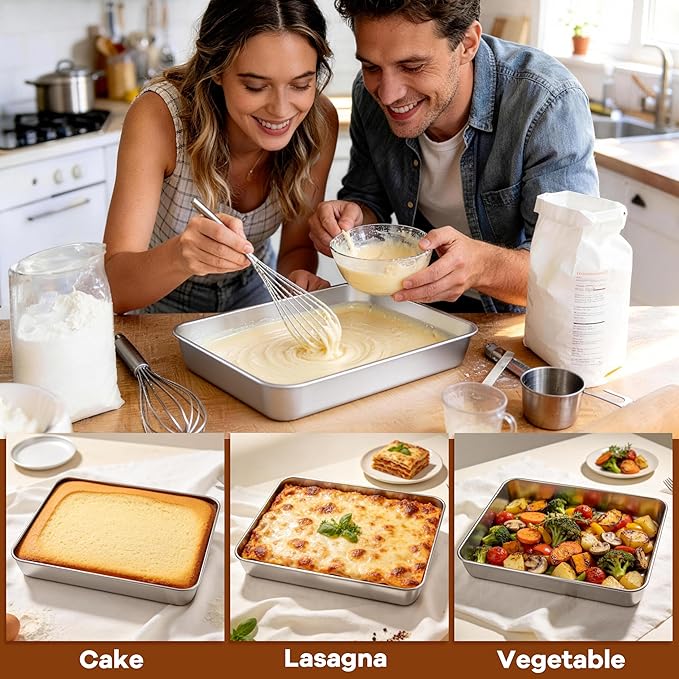 LIANYU Baking Pan Set of 2, 12⅓ x 9¾ x 2 Inch Cake Lasagna Brownies Casseroles - Image 8