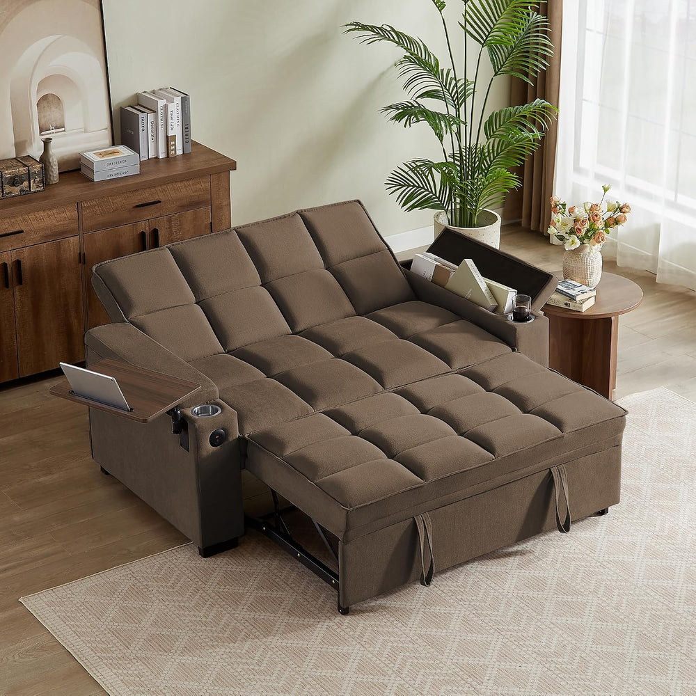 hansones 66" Multi-Functional Pull-Out Sofa Bed with Hidden Side Table, ...
