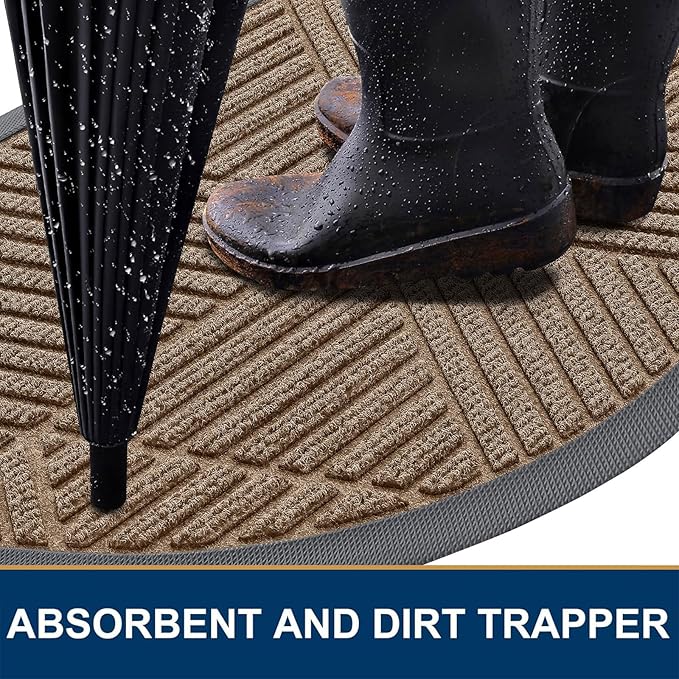 Smiry Half Circle Front Door Mat Outside Entrance, Heavy Duty Sturdy Natural - Image 3