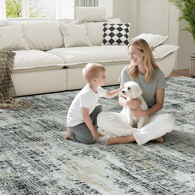 9x12 Area Rugs for Living Room Washable Rug: Anti-Skid Abstract Modern Living - Image 7