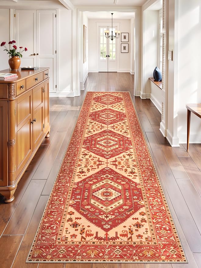 SERISSA Runner Rug for Hallways, Extra Long Boho Rug Ultra Soft Vintage Red by SERISSAHomeDecorCollection
