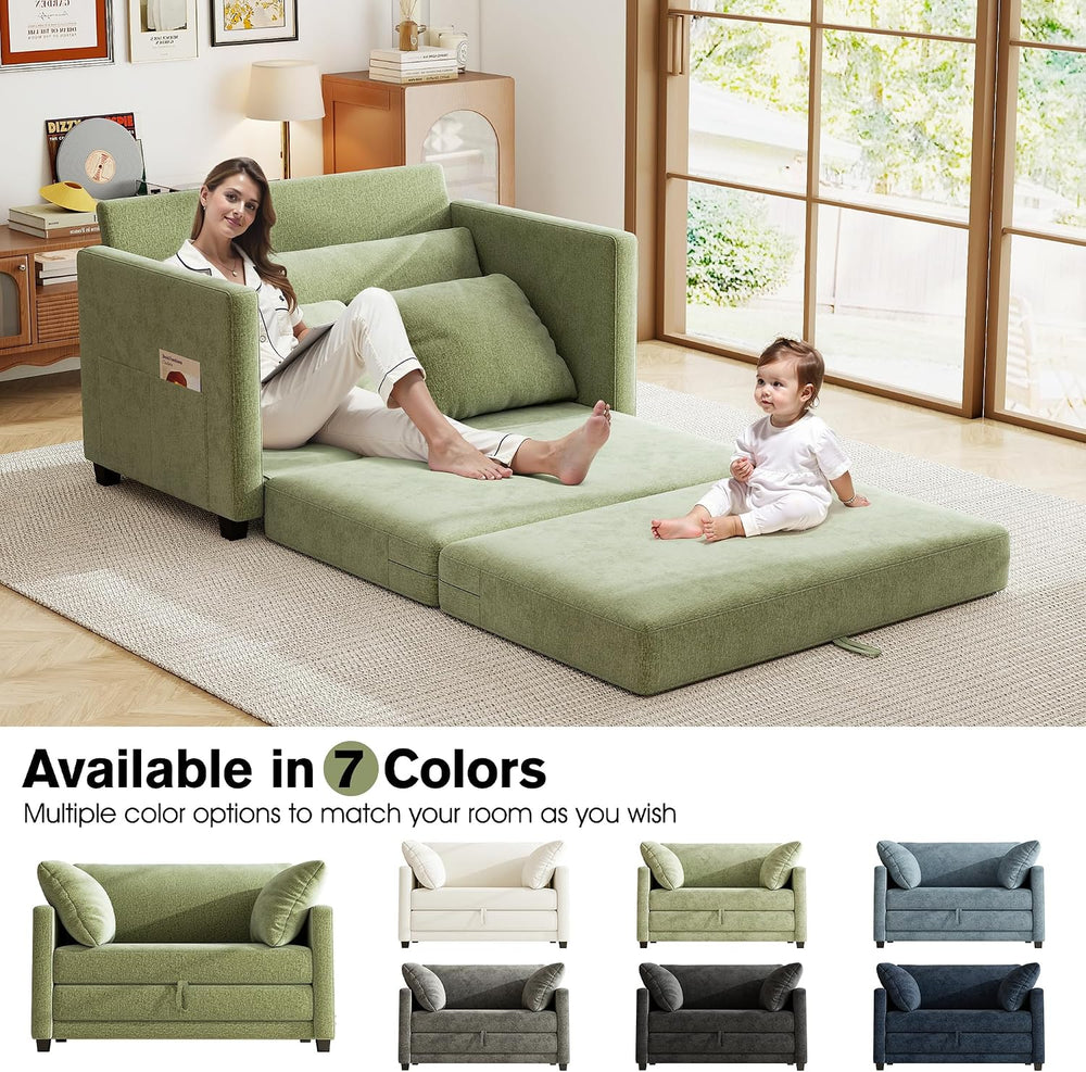51" Loveseat Sleeper Sofa Bed, Chenille Convertible Floor Sofa Bed for S...