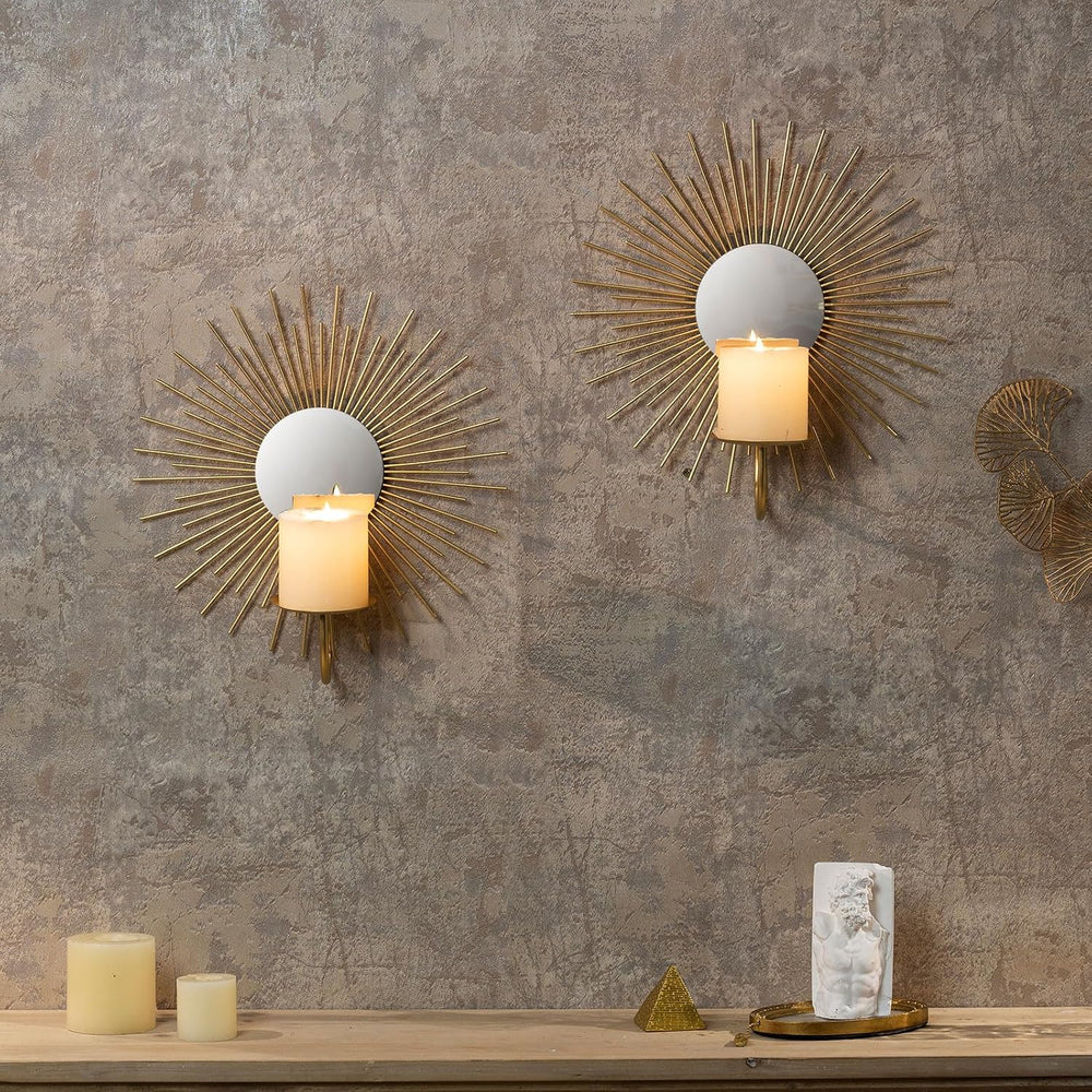 AIM & GGKK Wall Candle Sconce Holder,Set of 2 Mirror Wall Mounted Metal C...