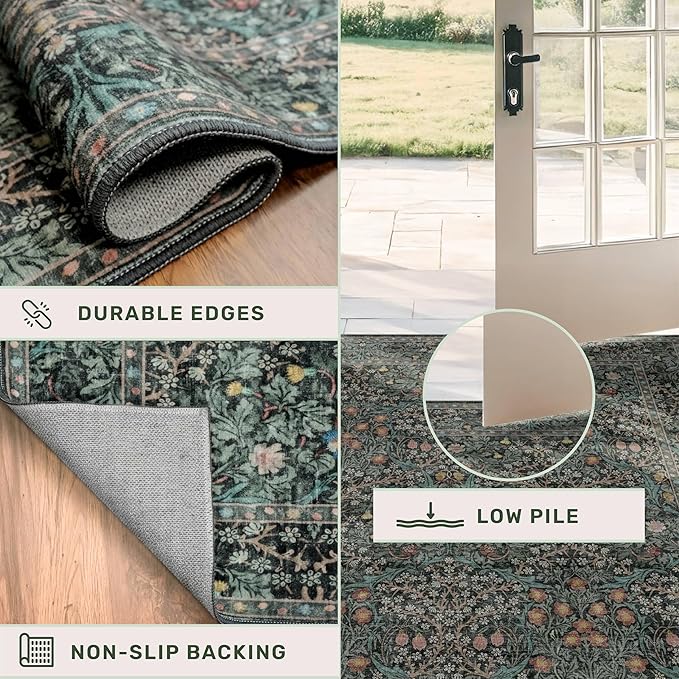 Dark Green Washable 3x6 Large Entryway Runner Rug Indoor, Non-Slip Floor Rugs - Image 5