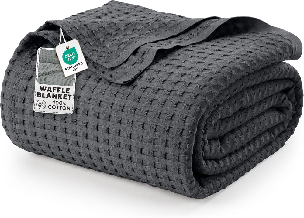 Utopia Bedding 100% Cotton Waffle Blanket Queen Size Charcoal, 90x90 Inch