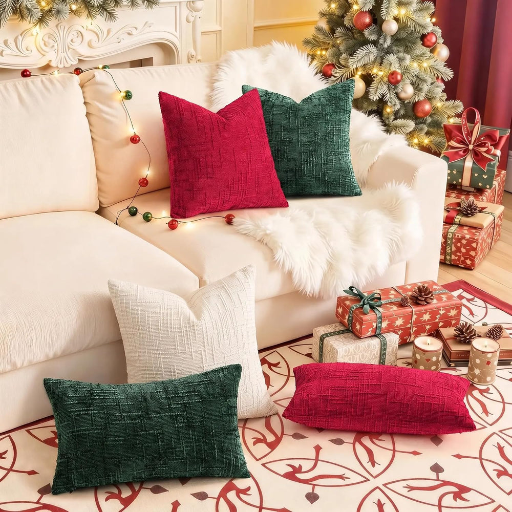decorUhome Christmas Textured Chenille Throw Pillow Covers 26x26 Set of 2