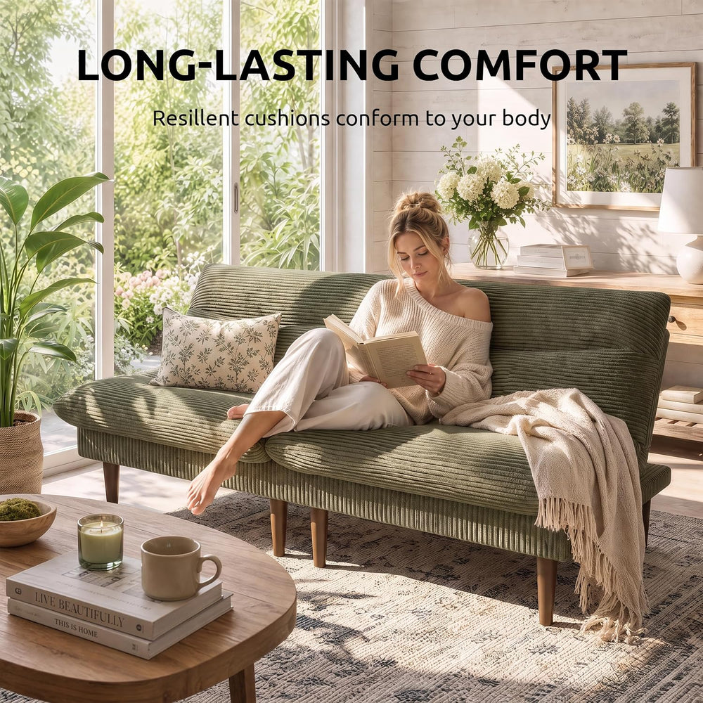 66 Inch Corduroy Futon Sofa Bed, Modular Sectional Sofa For Living Room