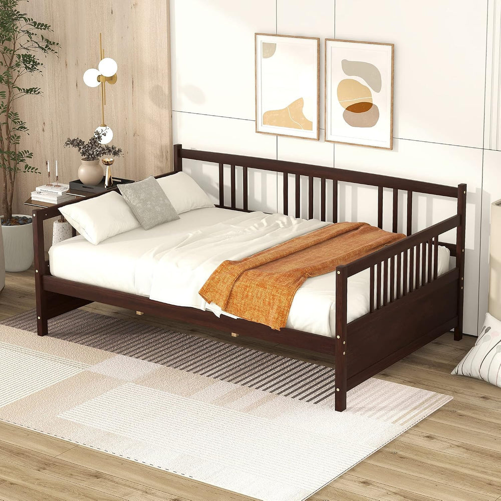 Harper & Bright Designs Corner Bed Frame Full Size with Rails, Modern Woo...