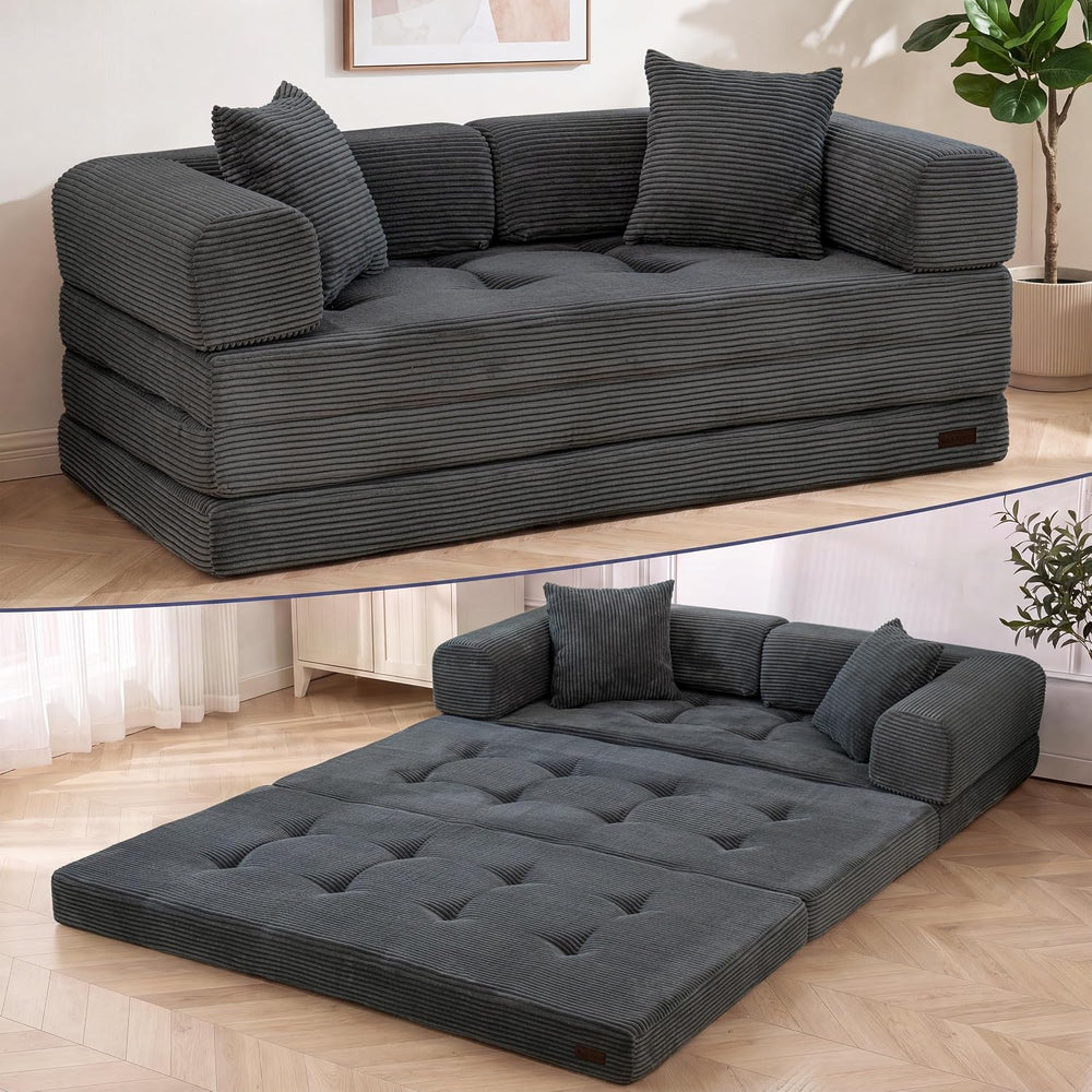 MAXYOYO 63" Convertible Sofa Bed, Boneless Futon Couch Floor Sofa, Dark ...