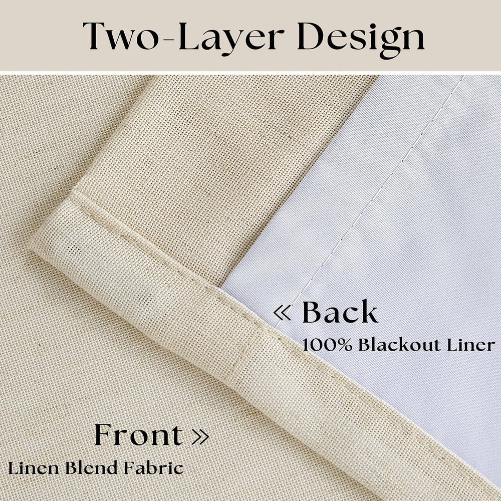 TWODRAPES Cream Beige Linen Blackout Curtains Pinch Pleated 102 Inches Long